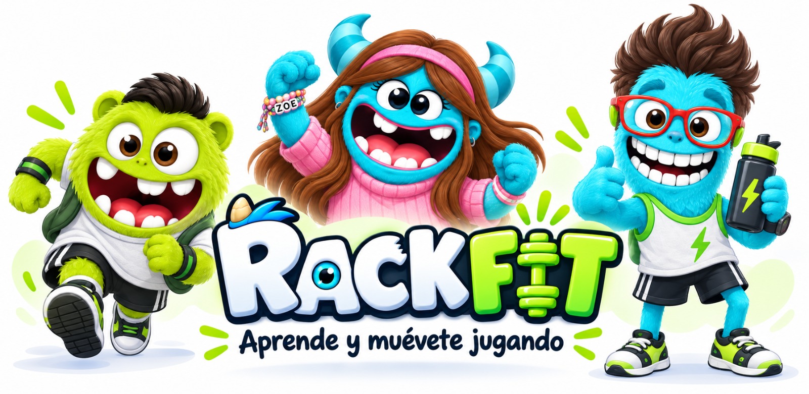 Los personajes de RackFit preparados para moverse y jugar